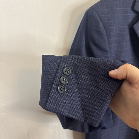 Ermenegildo Zegna Soft Men 40 navy slate-blue windowpane wool blazer Switzerland - Picture 2 of 9